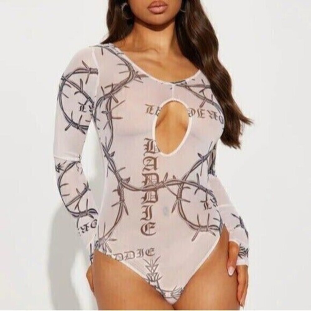 Tattoo Obsessed Mesh Bodysuit Size Small RefN17